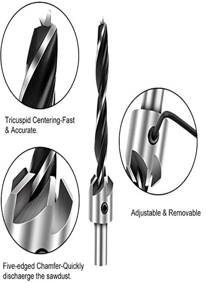 KP2® Drill Bit Set With Countersink Attachment Special Wooden Chamfer Tool For Drilling Screw With Head Counter On Wood Set, Brad Point Woodworking Hss Drill Bit (Pack Of 4) - Image 2
